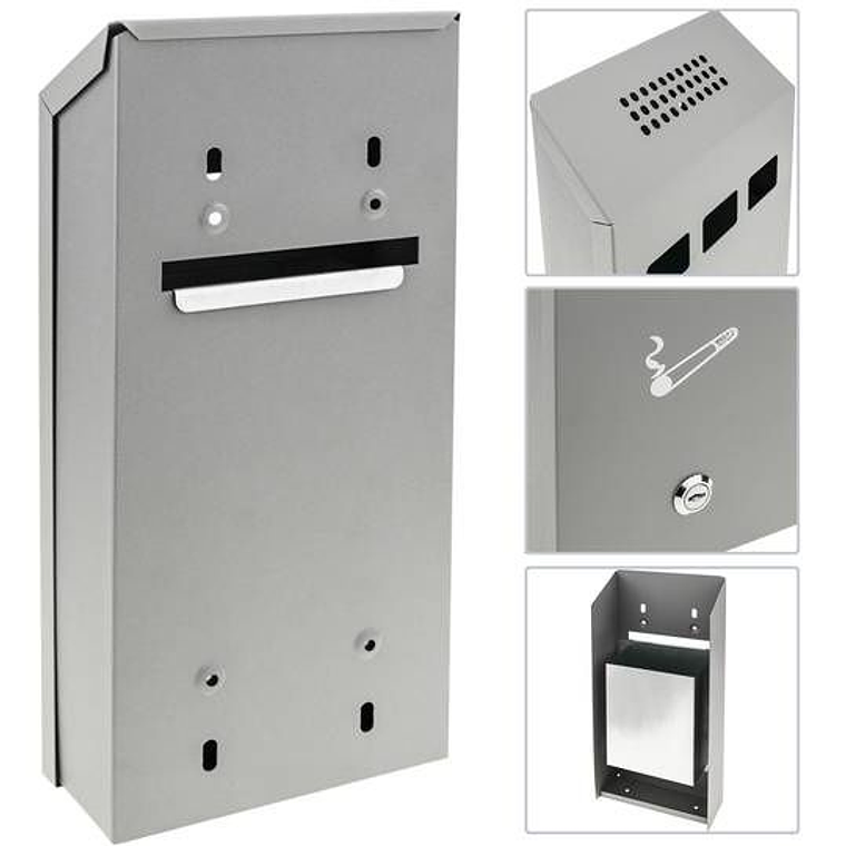 Cinzeiro de parede para exterior de metal cinza 147 x 60 x 324 mm

24, 4