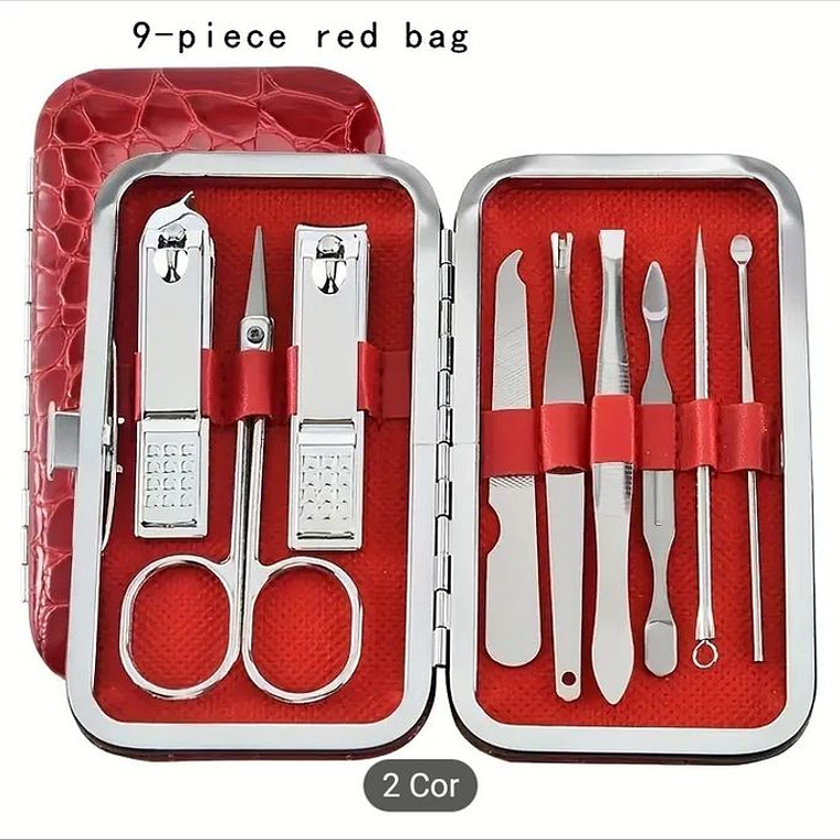 Conjunto de Manicure e pedicure com 9 peças, disponível em 2 cores. 2