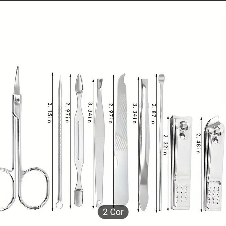 Conjunto de Manicure e pedicure com 9 peças, disponível em 2 cores. 4