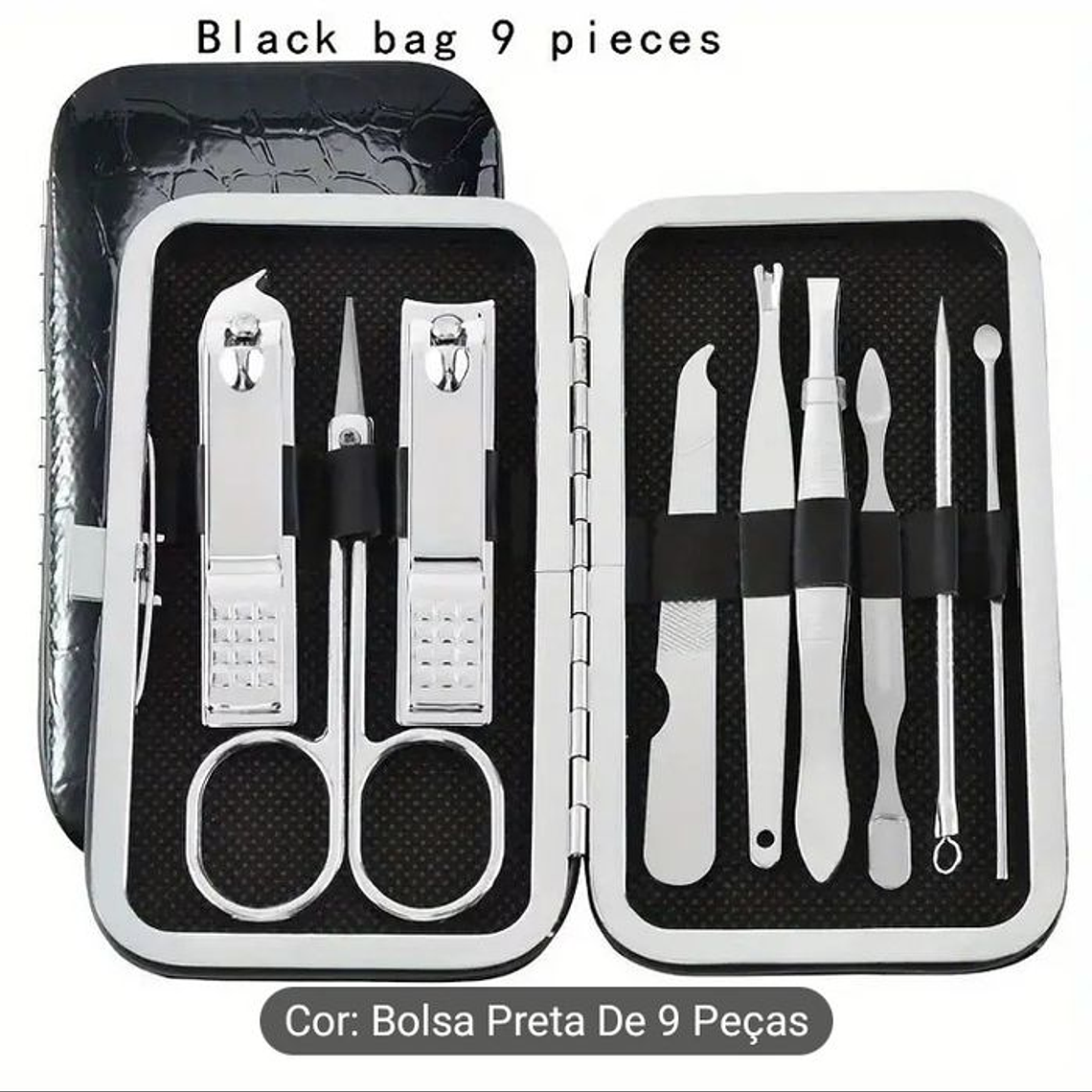 Conjunto de Manicure e pedicure com 9 peças, disponível em 2 cores. 8