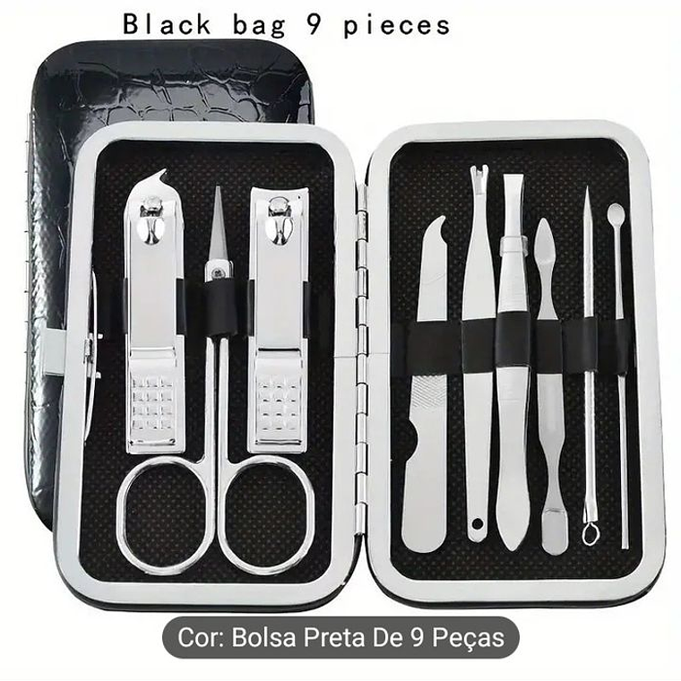 Conjunto de Manicure e pedicure com 9 peças, disponível em 2 cores. 8