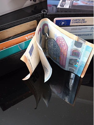 Porta cartões RFDI com porta notas e moedas