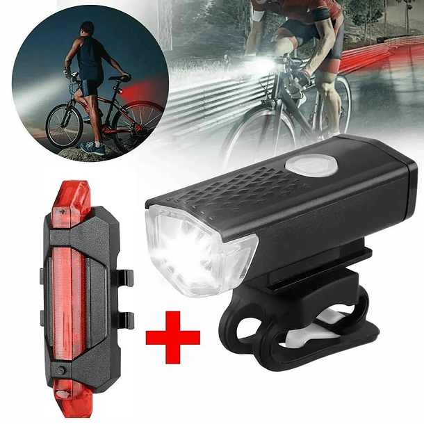 KIT FAROL BIKE FRONTAL + LANTERNA PISCA TRASEIRO LED Recarregável a  PROVA d'Água