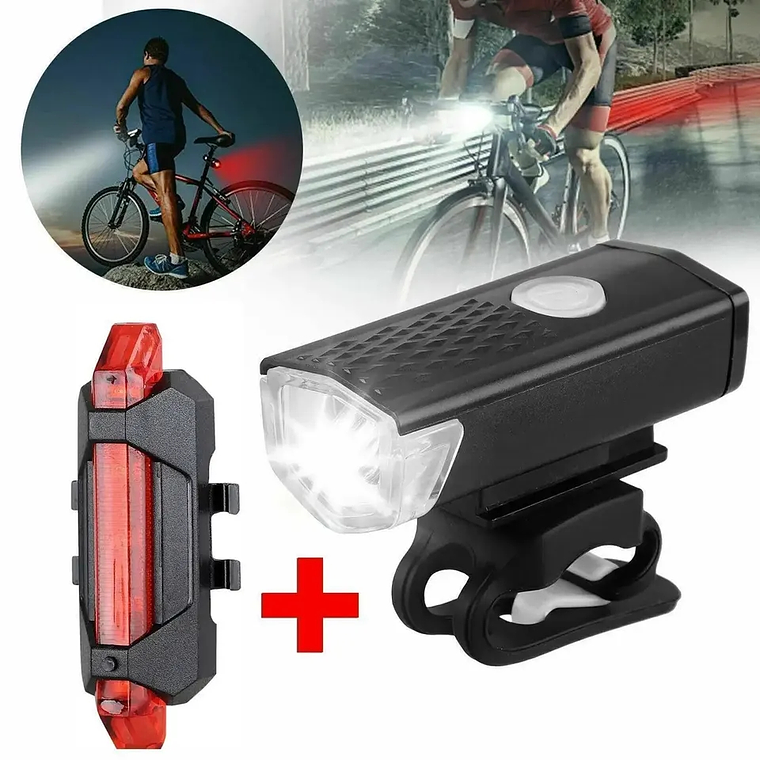 KIT FAROL BIKE FRONTAL + LANTERNA PISCA TRASEIRO LED Recarregável a  PROVA d'Água 1