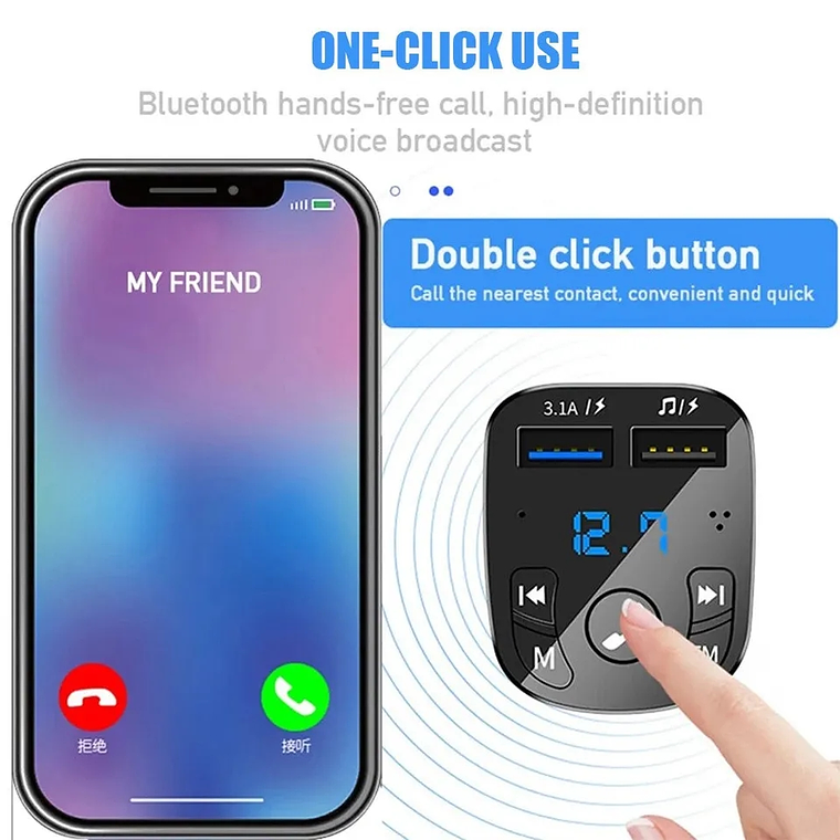 Kit mãos livres e mp3 e bluetooth para carro 5