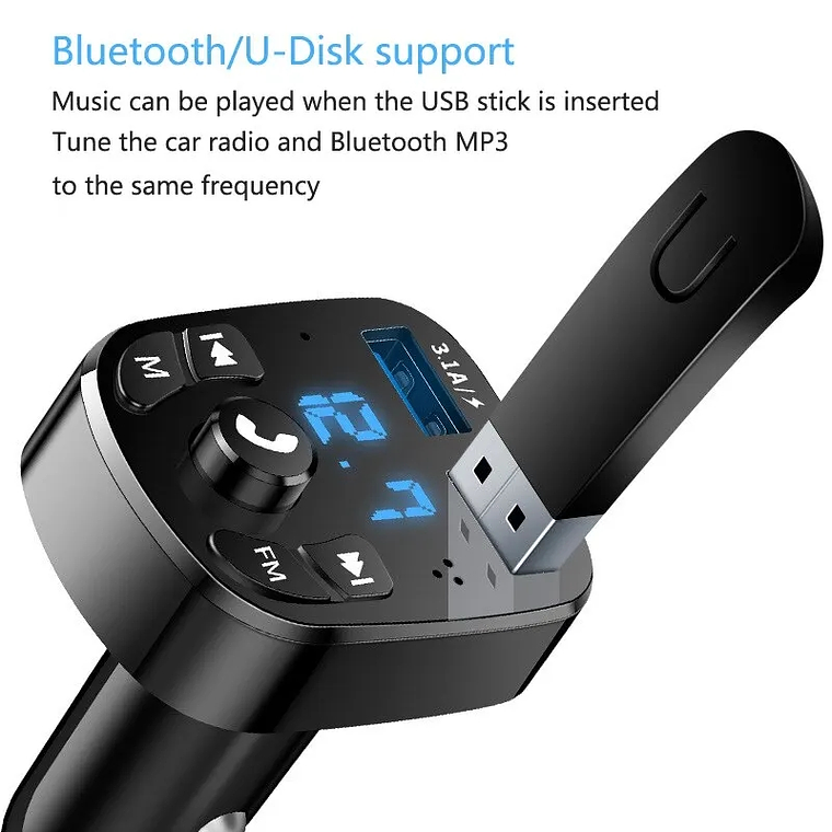 Kit mãos livres e mp3 e bluetooth para carro 6