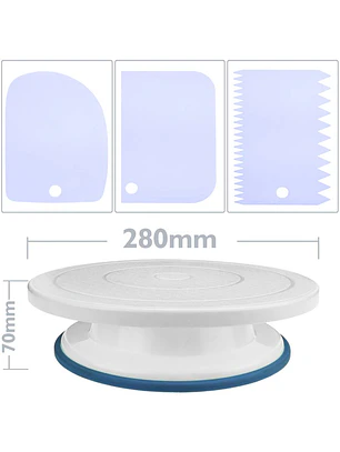 Base giratória para bolos de 28 cm com 6 espátulas. Plataforma giratória branca