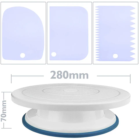 Base giratória para bolos de 28 cm com 6 espátulas. Plataforma giratória branca
