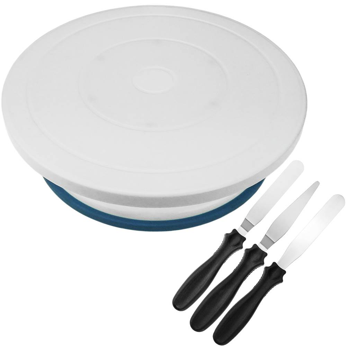 Base giratória para bolos de 28 cm com 6 espátulas. Plataforma giratória branca 3