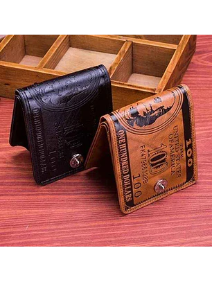 Carteira de couro masculina com padrão dólar americano