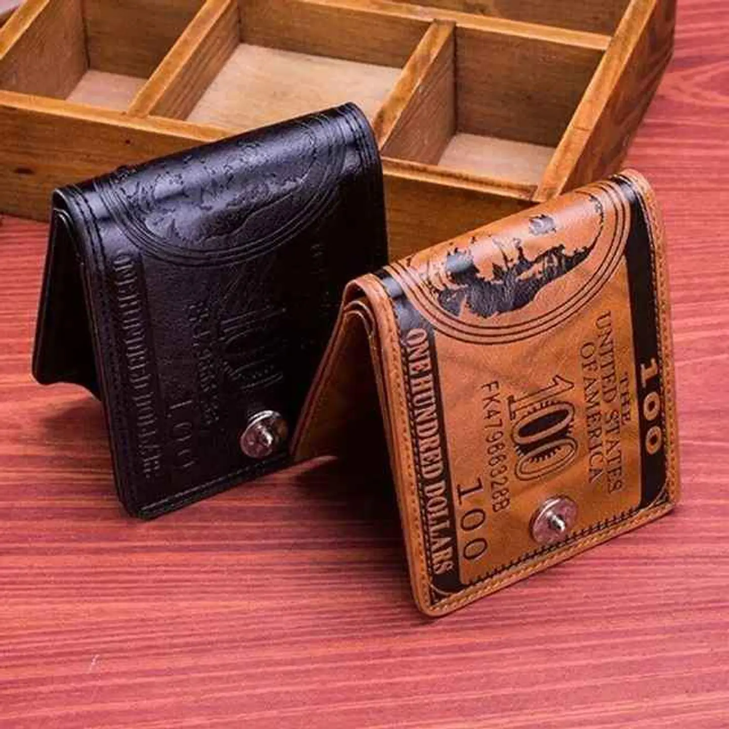Carteira de couro masculina com padrão dólar americano 1