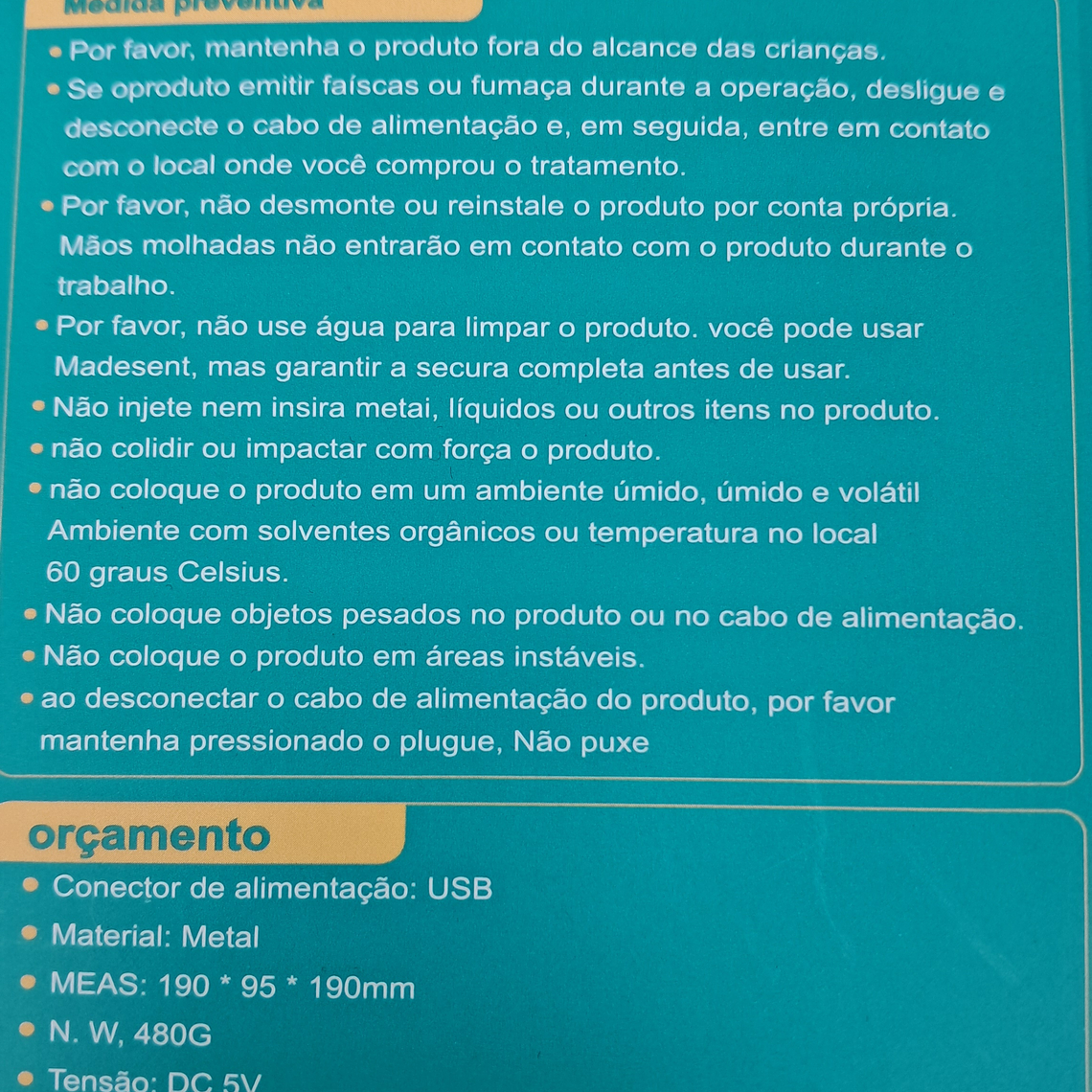 Ventilador de  mesa USB 12v ou 220v 6
