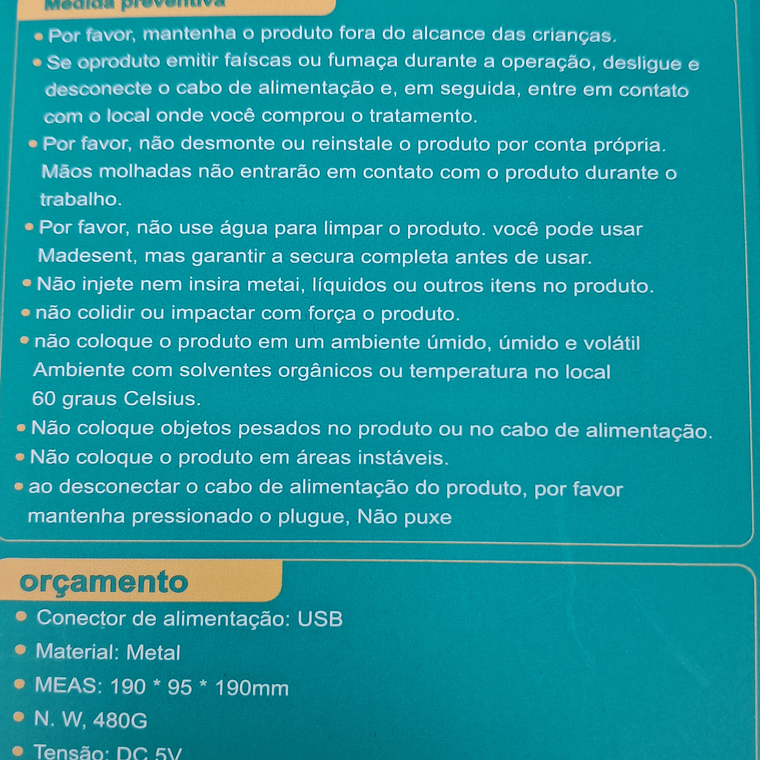 Ventilador de  mesa USB 12v ou 220v 6