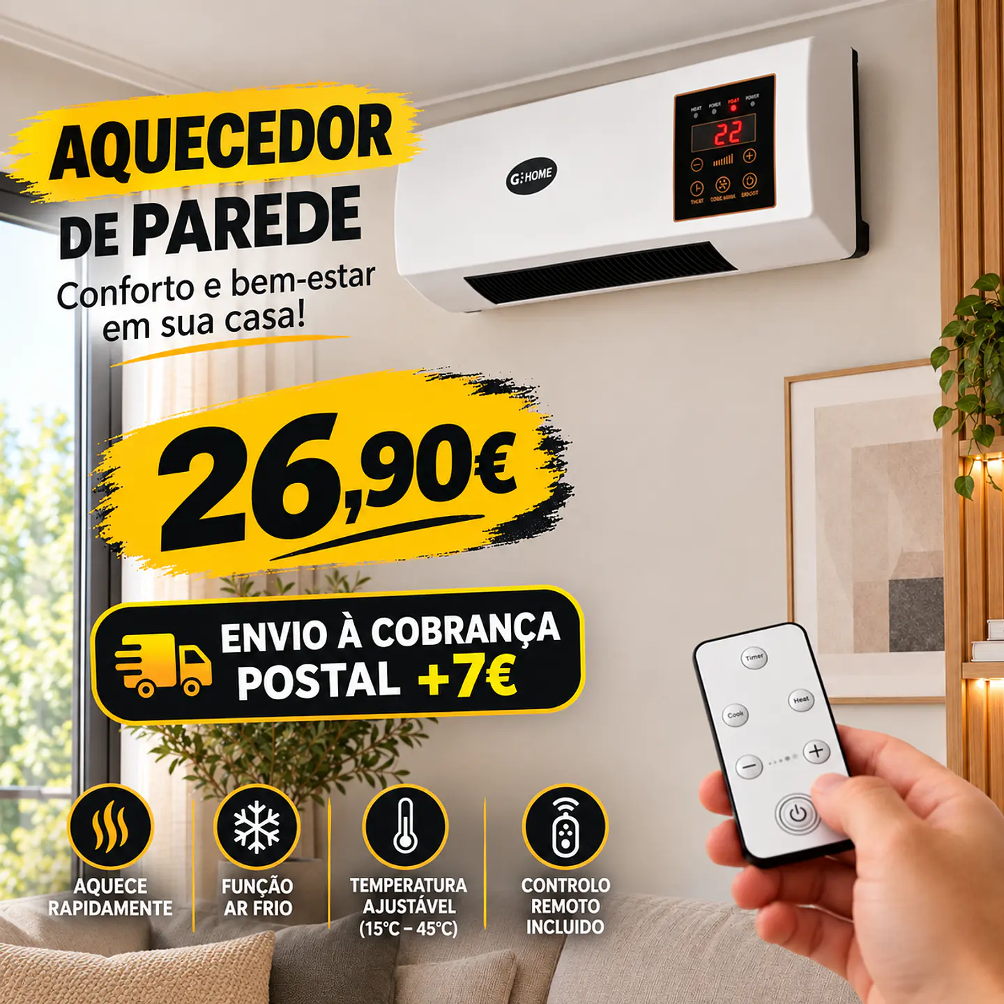 Aquecedor + Ventilador  tipo ar condicionado com comando remoto 1