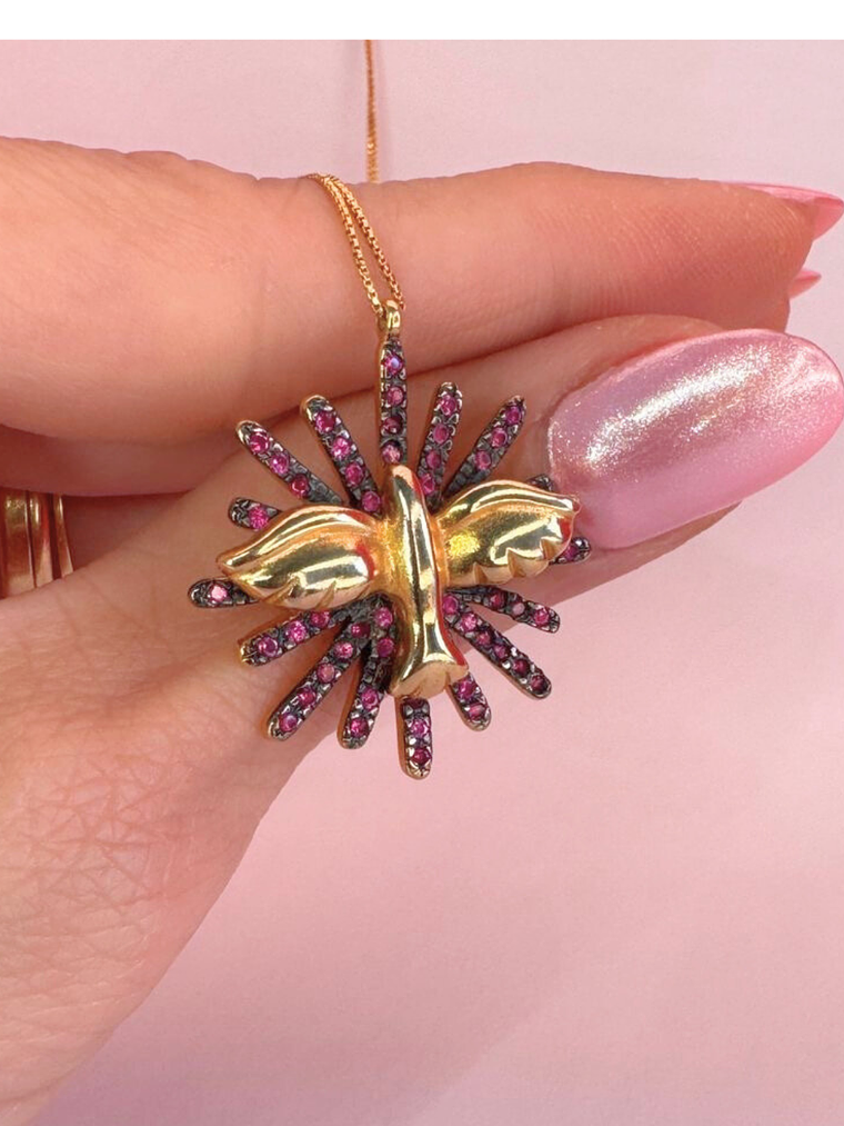 Colar Espírito Santo da Paz com Zircônias Rosa Pink 2