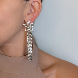 Brinco Franja Estrela Strass 