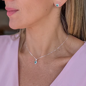 Conjunto Prata 925 Coração Verde 