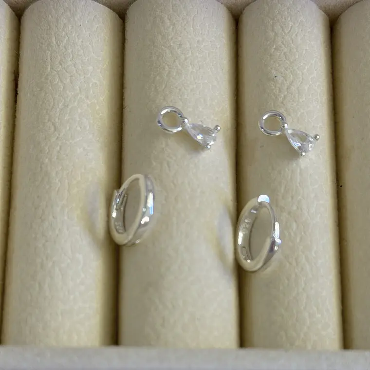 Argola Cravejada Pingente Prata 925 2