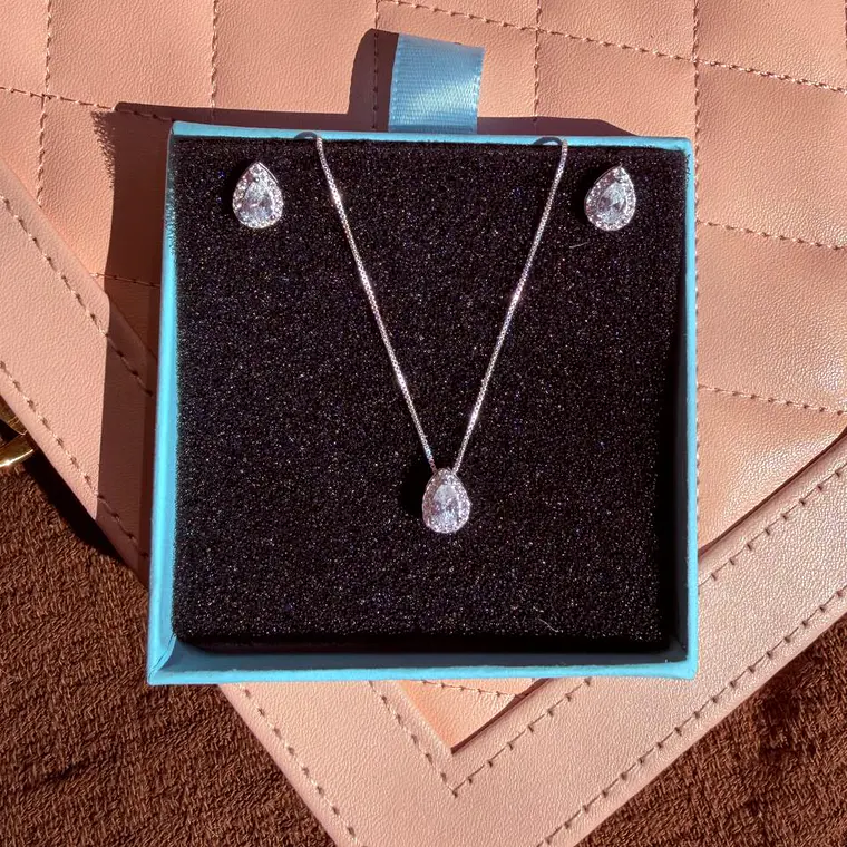 Conjunto Prata 925 Coração Verde  2