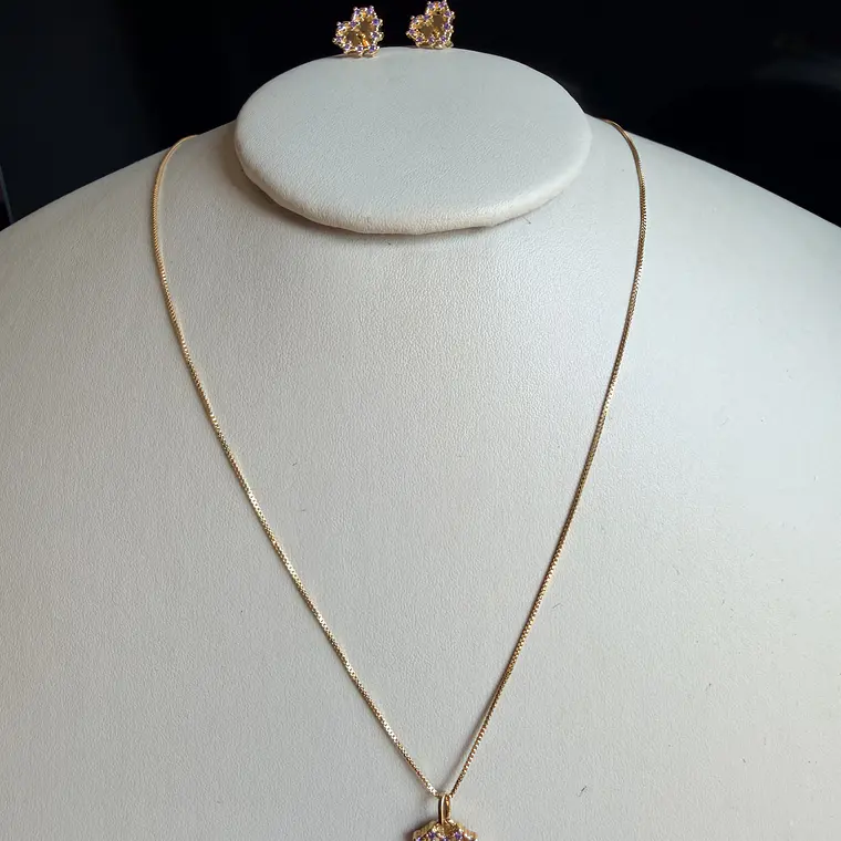 Conjunto Coração Zircônia lavanda  2