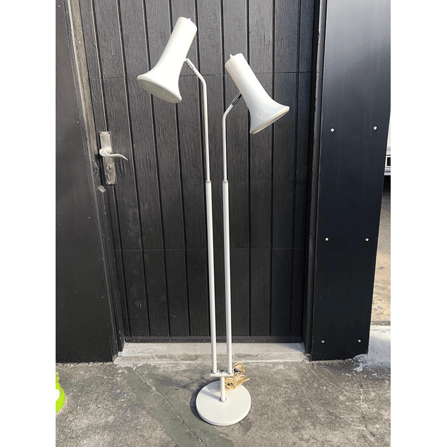 Mid-Century White Floor Lamp in Brass