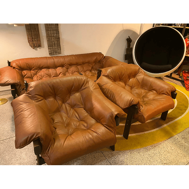 Mp-41 Sofa Set in Cognac Leather by Percival Lafer, ,1970
