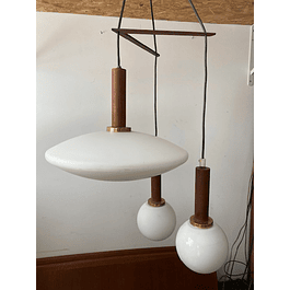 Mid century teak wood  glass globes pendant Light