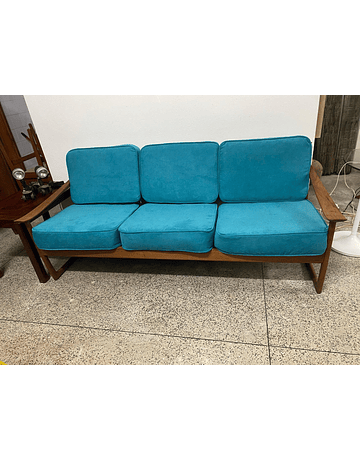 Ellum Wikkelson Mid-Century Sofa – Teak Frame & Turquoise Upholstery
