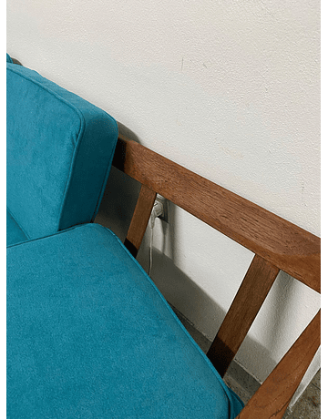 Ellum Wikkelson Mid-Century Sofa – Teak Frame & Turquoise Upholstery