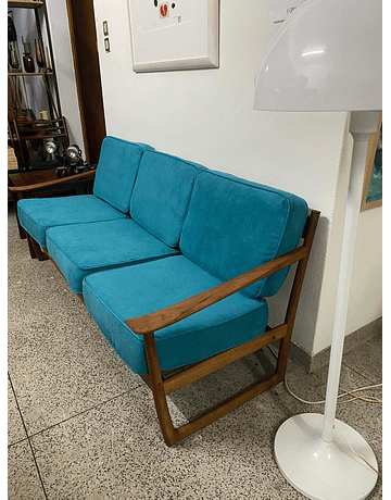 Ellum Wikkelson Mid-Century Sofa – Teak Frame & Turquoise Upholstery