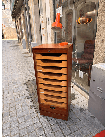 Vintage Teak Tambour Door Cabinet – Mid-Century Modern Storage