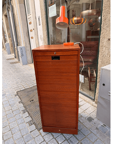 Vintage Teak Tambour Door Cabinet – Mid-Century Modern Storage