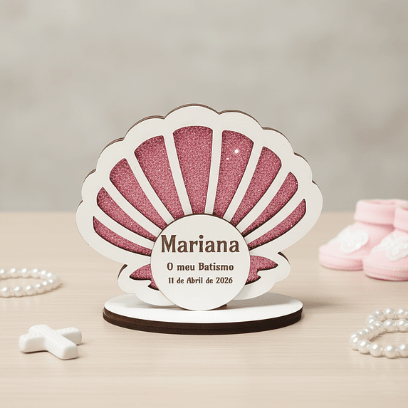 Lembrança de Batismo, Primeira Comunhão, Crisma em forma de Concha, fundo em Glitter 1