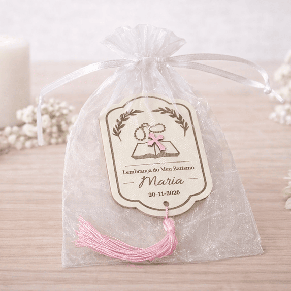 Lembrança de Batismo, Crisma, Primeira Comunhão Personalizada com Bíblia - Acabamento Rosa, Azul ou Branco 3