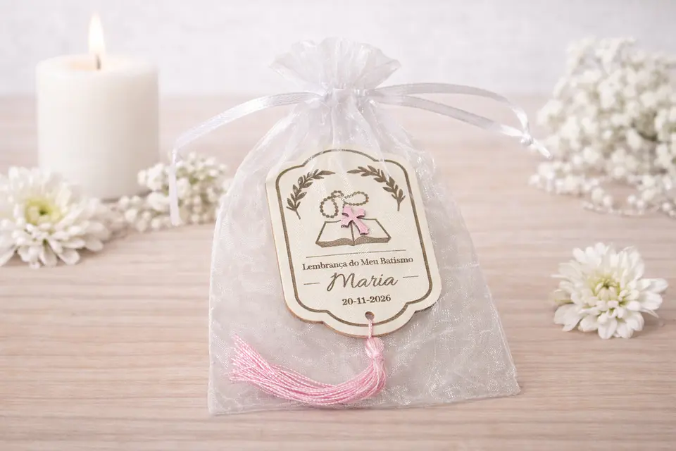 Lembrança de Batismo, Crisma, Primeira Comunhão Personalizada com Bíblia - Acabamento Rosa, Azul ou Branco 3