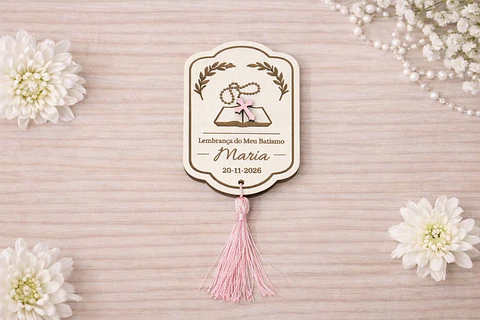 Lembrança de Batismo, Crisma, Primeira Comunhão Personalizada com Bíblia - Acabamento Rosa, Azul ou Branco