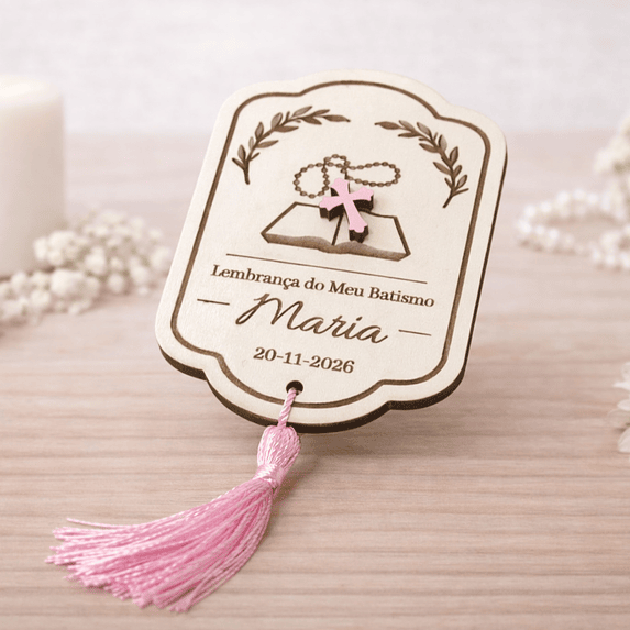 Lembrança de Batismo, Crisma, Primeira Comunhão Personalizada com Bíblia - Acabamento Rosa, Azul ou Branco 2