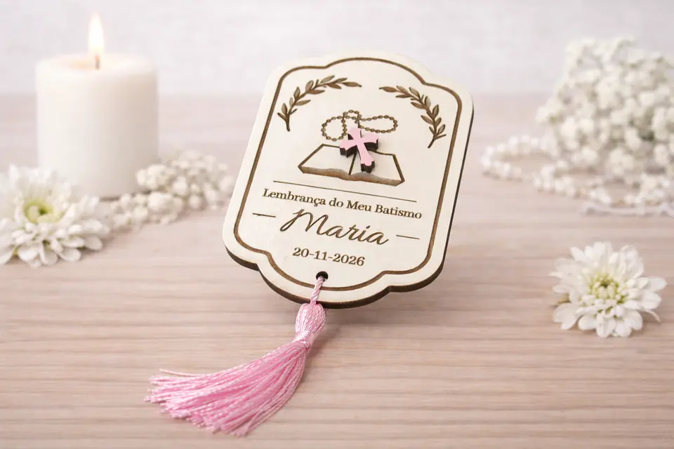 Lembrança de Batismo, Crisma, Primeira Comunhão Personalizada com Bíblia - Acabamento Rosa, Azul ou Branco 2