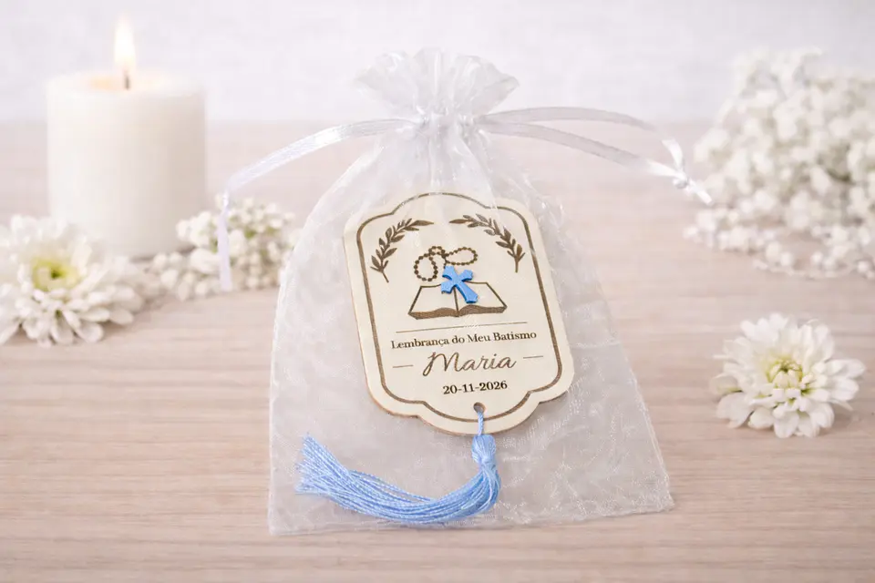 Lembrança de Batismo, Crisma, Primeira Comunhão Personalizada com Bíblia - Acabamento Rosa, Azul ou Branco 5