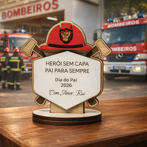 Lembrança Personalizada Para Dia do Pai Bombeiro - Presente para o Dia do Pai Bombeiro em MDF com Base