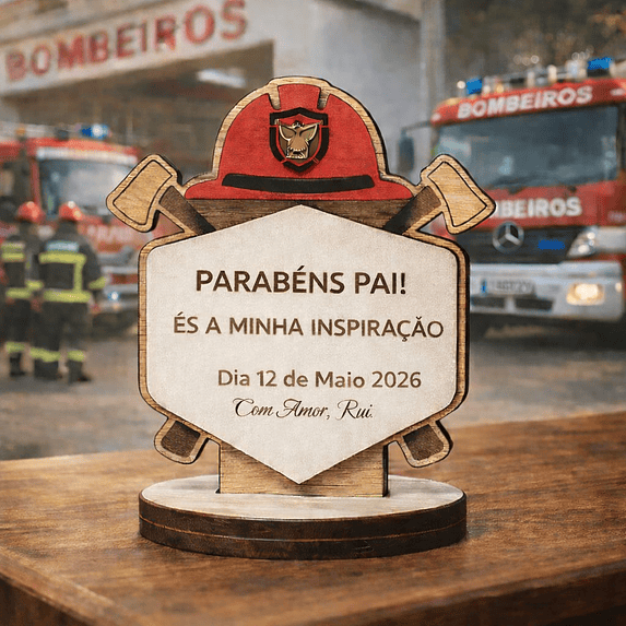 Lembrança Personalizada Para Aniversário do Pai Bombeiro - Presente para o Aniversário do Pai Bombeiro em MDF com Base  1