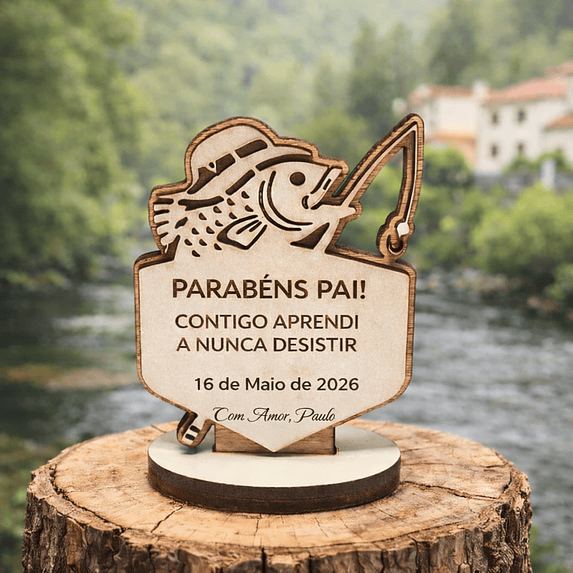 Lembrança Personalizada Para Aniversário do Pai Pescador - Presente para o Aniversário do Pai Pescador em MDF com Base 1