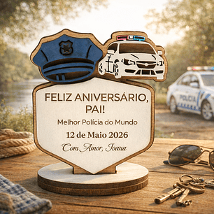 Lembrança Personalizada Para Aniversário do Pai Polícia - Presente para o Aniversário do Pai Polícia em MDF com Base 