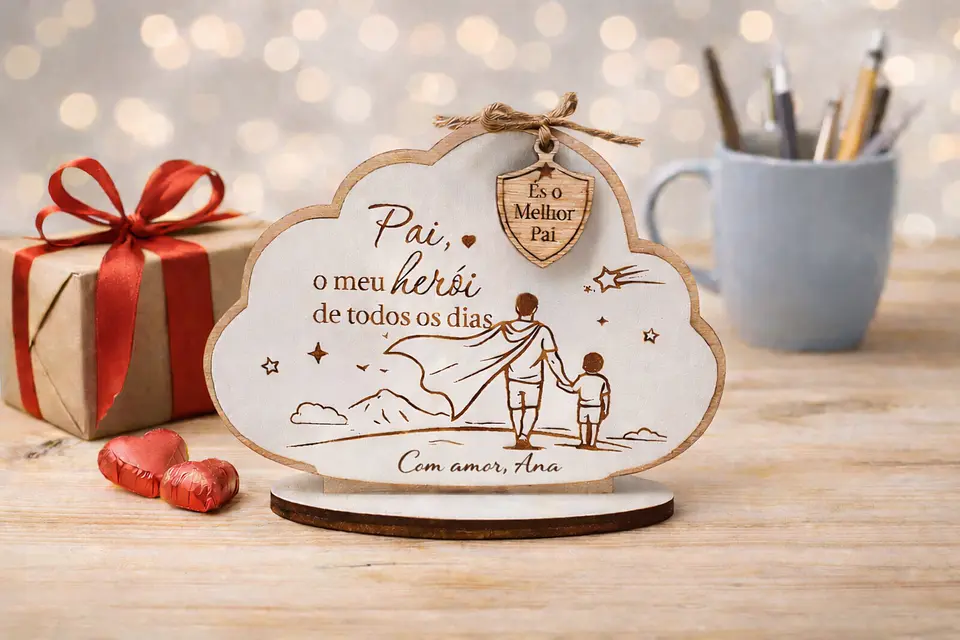 Lembrança Personalizada Para Dia do Pai  - Presente para o Dia do Pai Herói em MDF com Base  1