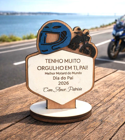 Lembrança Personalizada Para Dia do Pai Motard - Presente para o Dia do Pai Motard em MDF com Base   
