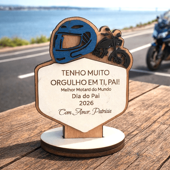 Lembrança Personalizada Para Dia do Pai Motard - Presente para o Dia do Pai Motard em MDF com Base    1