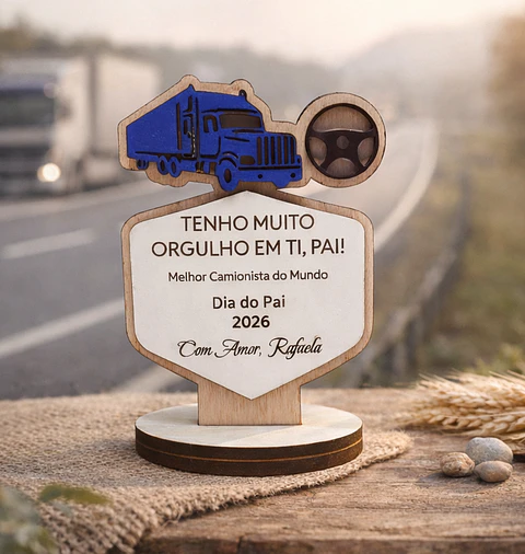 Lembrança Personalizada Para Dia do Pai Camionista - Presente para o Dia do Pai Camionista em MDF com Base   