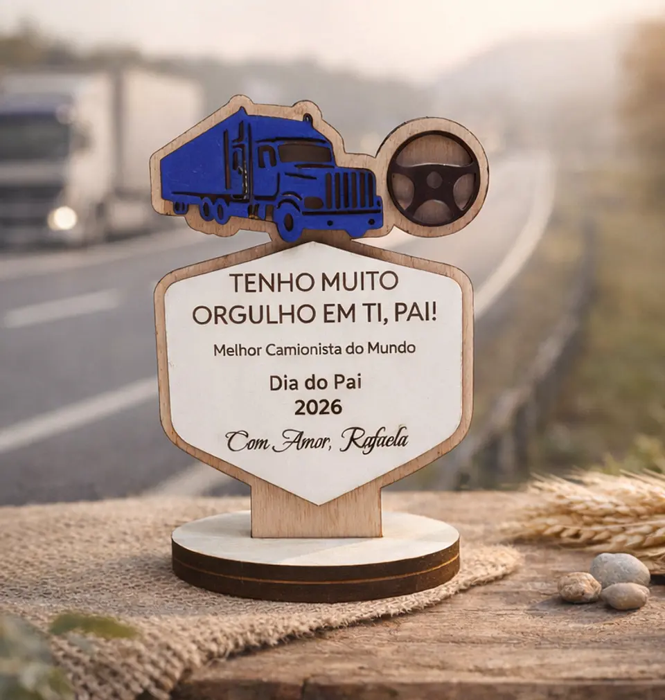 Lembrança Personalizada Para Dia do Pai Camionista - Presente para o Dia do Pai Camionista em MDF com Base    1