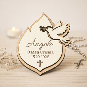 Lembrança de Batismo, Crisma, Primeira Comunhão Personalizada com Pomba da Paz com Ramo Verde - com Íman