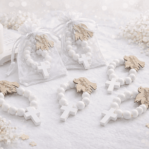 Lembrança de Batismo, Crisma, Primeira Comunhão Personalizada com Terço e Pomba da Paz